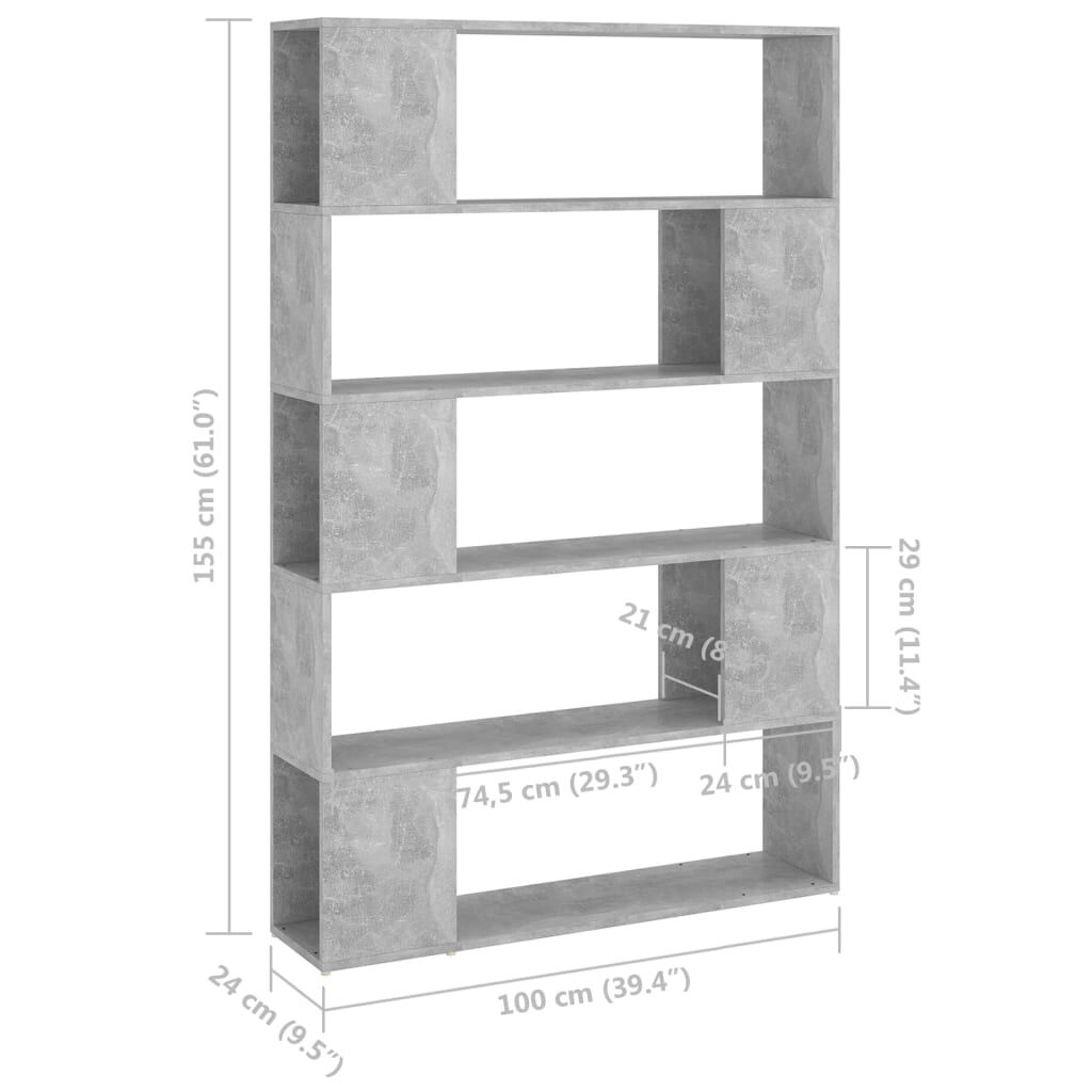 vidaXL Βιβλιοθήκη/Διαχωρ. Χώρου Γκρι Σκυροδ. 100x24x155 εκ Επεξ. Ξύλο