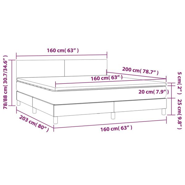 vidaXL Κρεβάτι Boxspring με Στρώμα & LED Μαύρο 160x200 εκ. Συνθ. Δέρμα