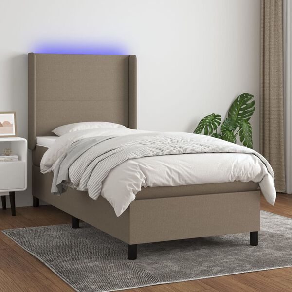 vidaXL &Kappa;&rho;&epsilon;&beta;ά&tau;&iota; Boxspring &mu;&epsilon; &Sigma;&tau;&rho;ώ&mu;&alpha; & LED Taupe 100x200 &epsilon;&kappa;. &Upsilon;&phi;&alpha;&sigma;&mu;ά&tau;&iota;&nu;&omicron;
