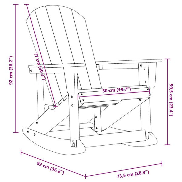 vidaXL Κουνιστή Καρέκλα Adirondack Μαύρη 73.5x92x90 εκ. HDPE