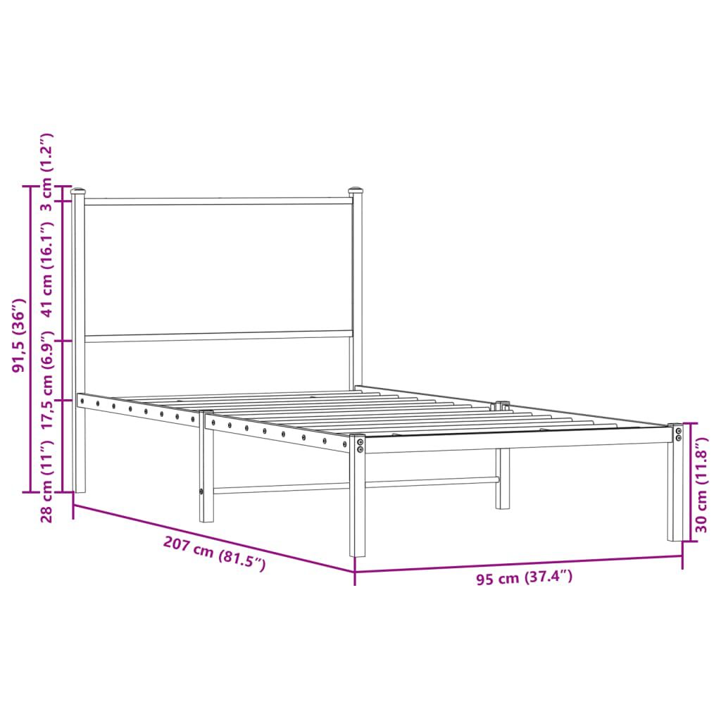 vidaXL Σκελετός Κρεβ. Χωρίς Στρώμα Sonoma Δρυς 90x200 εκ. Μεταλλικό
