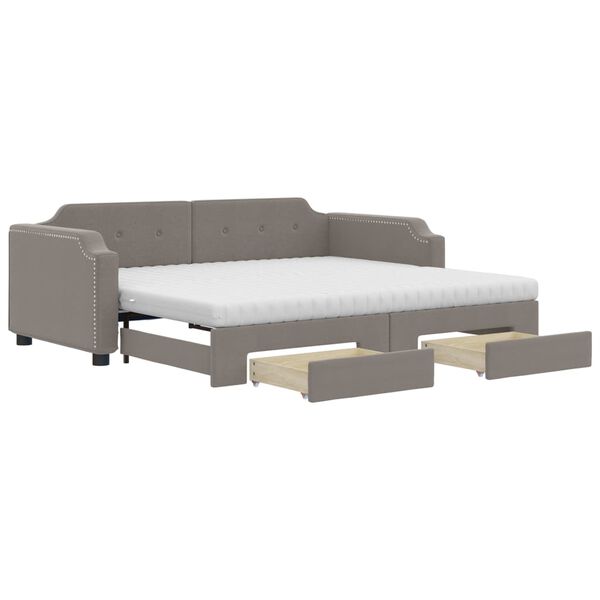 vidaXL Καναπές Κρεβάτι Συρόμενος Taupe 90x200 εκ. Ύφασμα & Συρτάρια