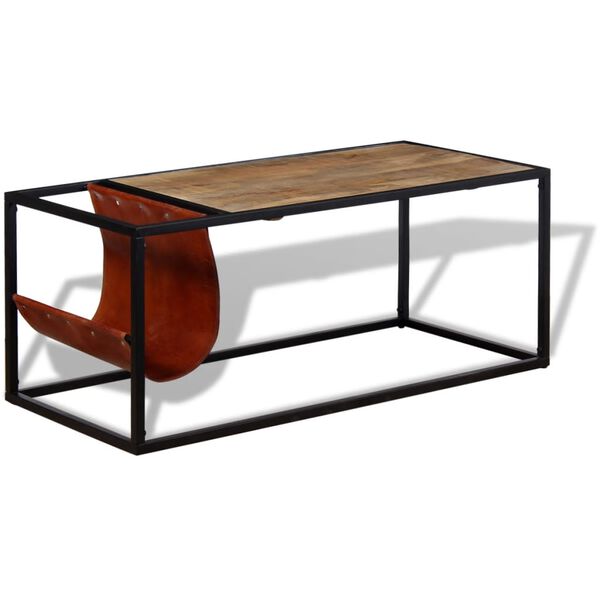 vidaXL Τραπεζάκι Σαλονιού 110x50x45 εκ. με Δερμάτινη Θήκη Περιοδικών