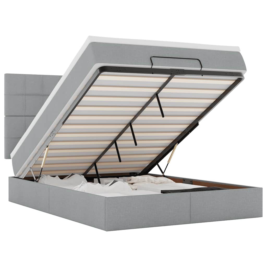 vidaXL Οθωμανικό κρεβάτι με στρώμα&LEDs Ανοιχτό γκρι 140x190cm Ύφασμα