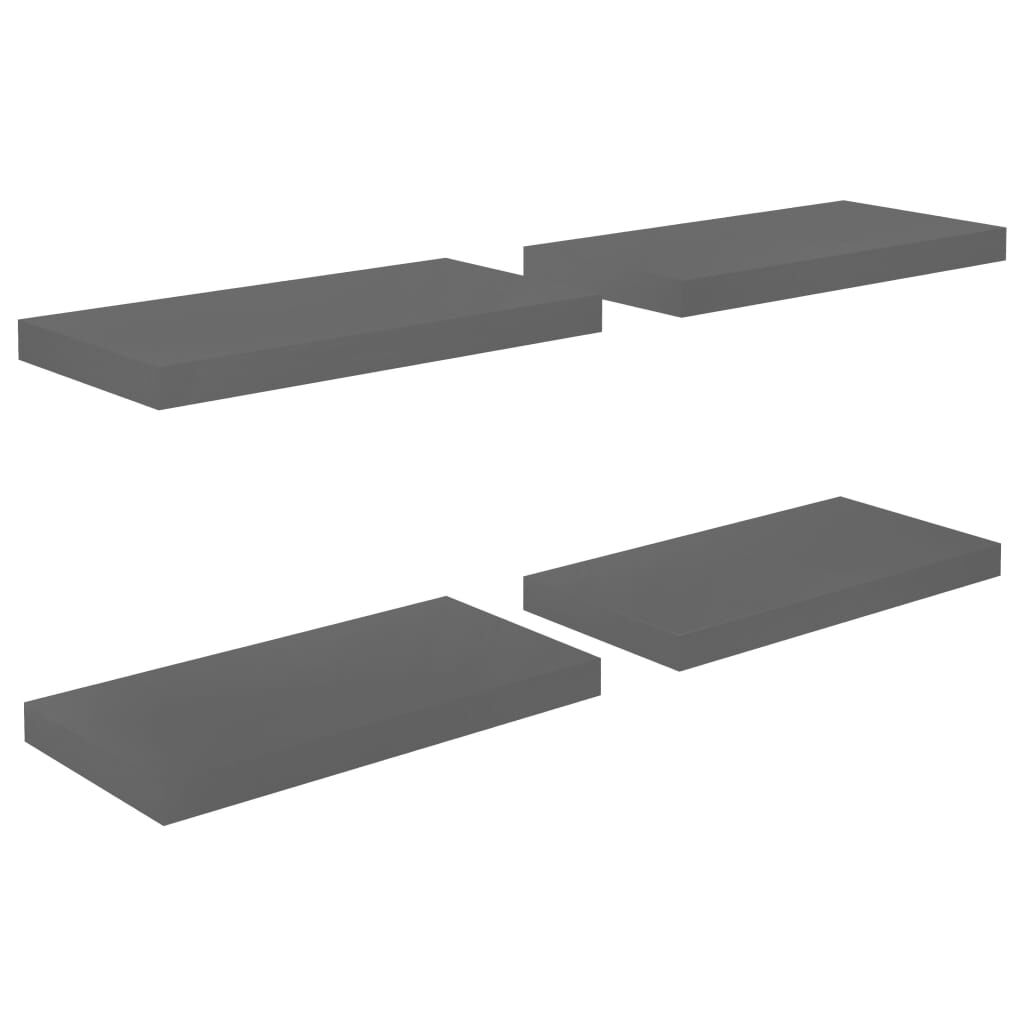 vidaXL Ράφια Τοίχου Γυαλιστερά Γκρι 4 Τεμάχια 50x23x3,8 εκ. MDF