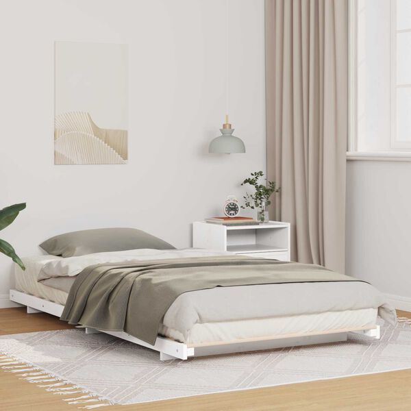 vidaXL Κρεβάτι δαπέδου Λευκό 100 x 200 cm Μασίφ ξύλο πεύκου