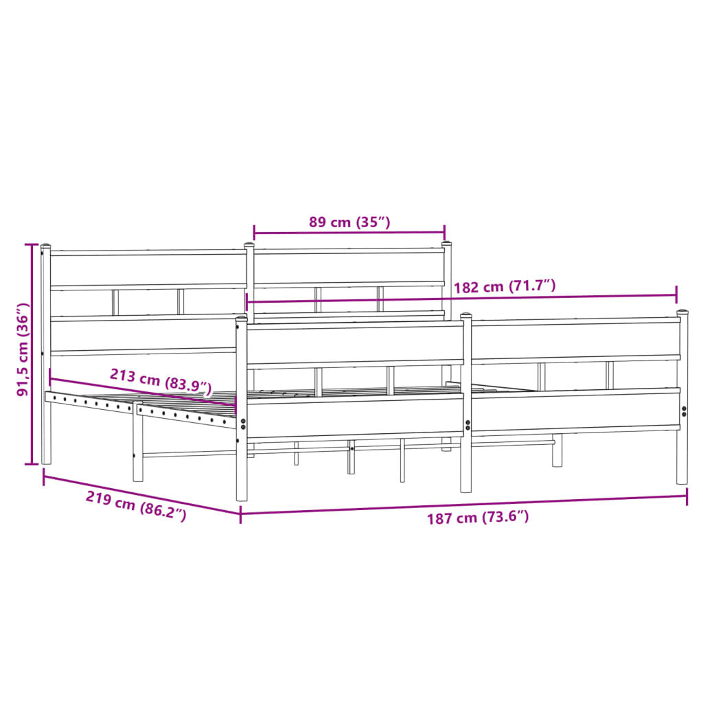 vidaXL Σκελετός Κρεβ. Χωρίς Στρώμα Sonoma Δρυς 183x213 εκ. Μεταλλικό