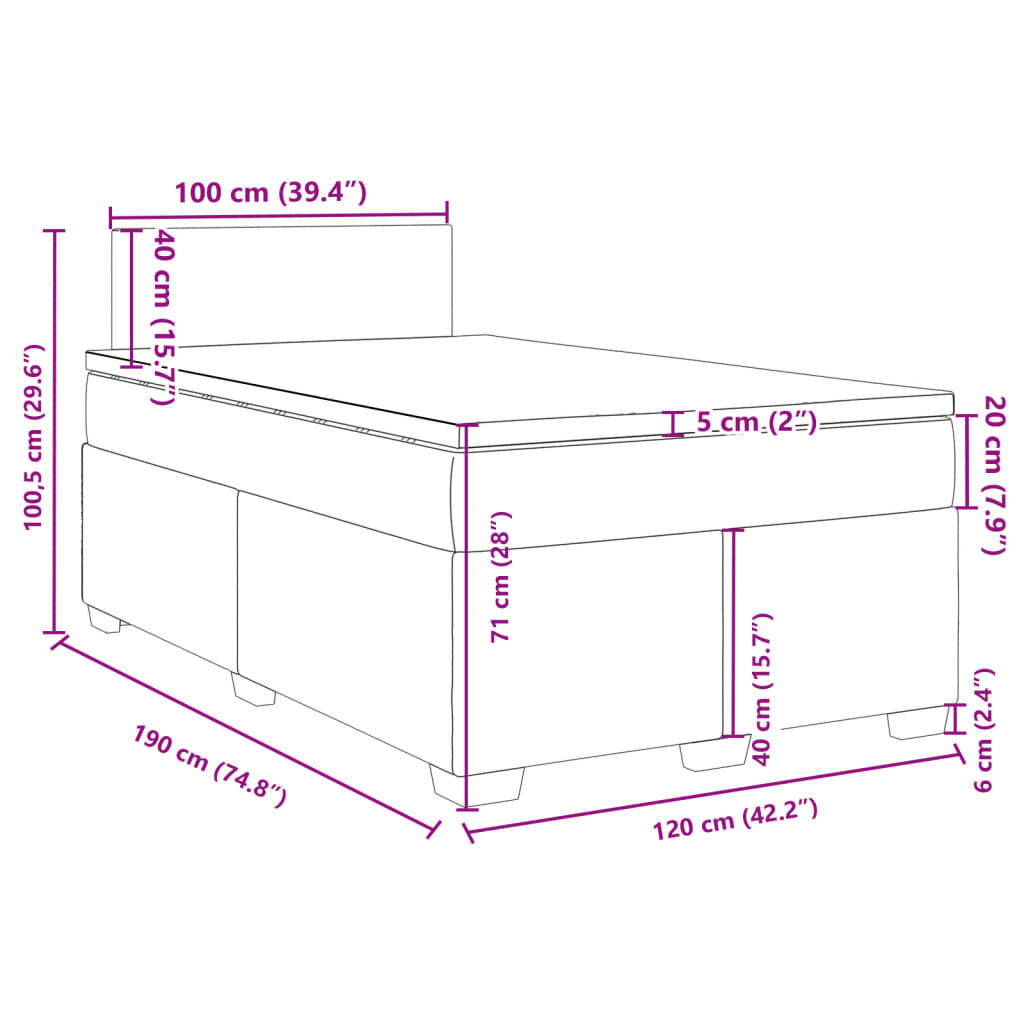 vidaXL Κρεβάτι Boxspring με Στρώμα Μαύρο 120x190 εκ. Βελούδινο