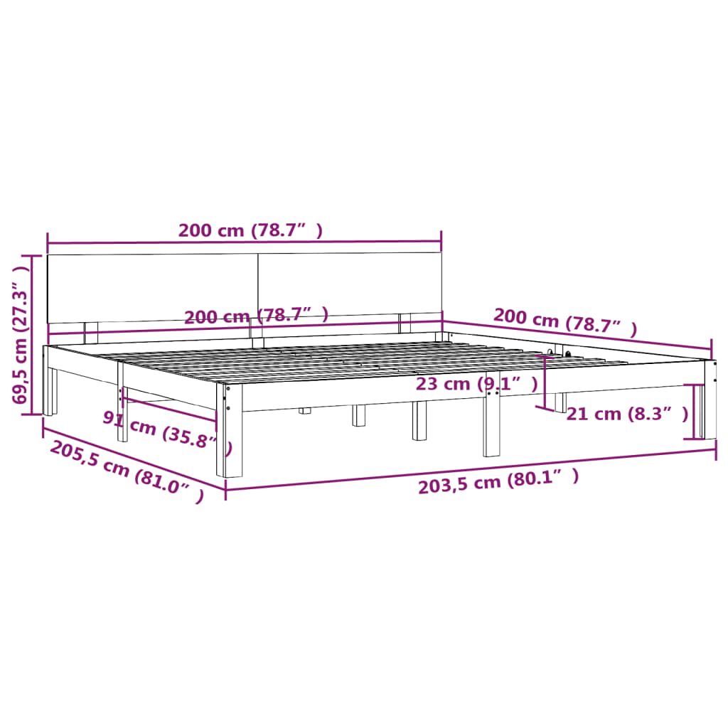 vidaXL Πλαίσιο Κρεβατιού Λευκό 200 x 200 εκ. από Μασίφ Ξύλο Πεύκου