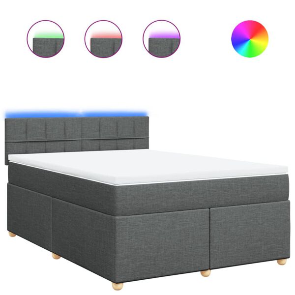 vidaXL Κρεβάτι Boxspring με Στρώμα Σκούρο Γκρι 140x200 εκ Υφασμάτινο