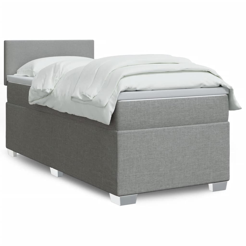 vidaXL Κρεβάτι Boxspring με Στρώμα Ανοιχτό Γκρι 90x190 εκ. Υφασμάτινο