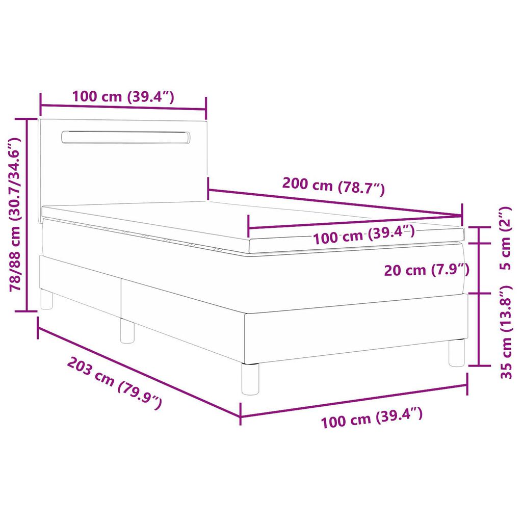 vidaXL Κρεβάτι Box Spring με Στρώμα Γκρι 100x200 cm από Συνθετικό Δέρμα