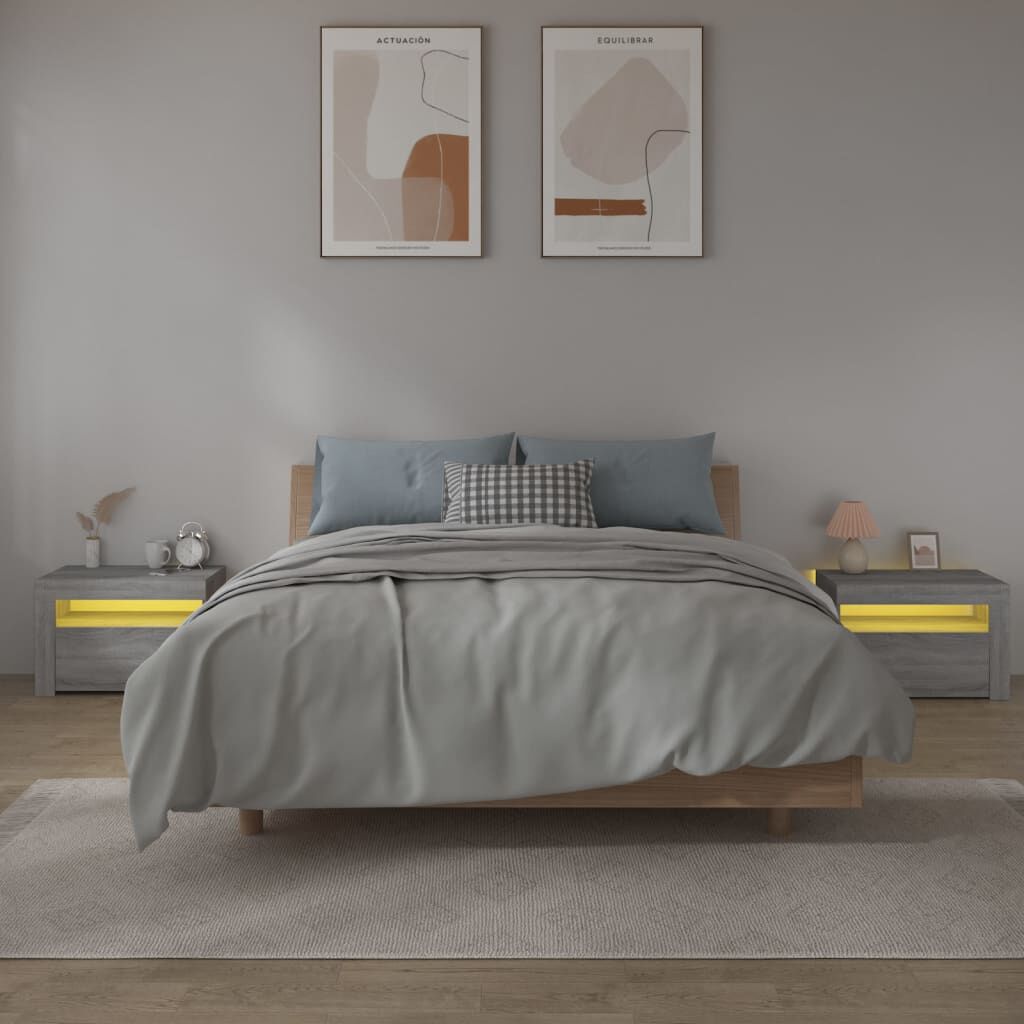 vidaXL Κομοδίνα με LED 2 τεμ. Γκρι Sonoma 60 x 35 x 40 εκ.