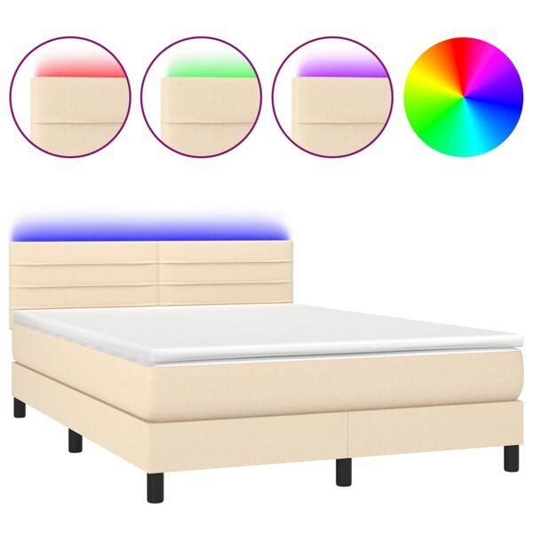vidaXL &Kappa;&rho;&epsilon;&beta;ά&tau;&iota; Boxspring &mu;&epsilon; &Sigma;&tau;&rho;ώ&mu;&alpha; & LED &Kappa;&rho;&epsilon;&mu; 140x190 &epsilon;&kappa;. &Upsilon;&phi;&alpha;&sigma;&mu;ά&tau;&iota;&nu;&omicron;