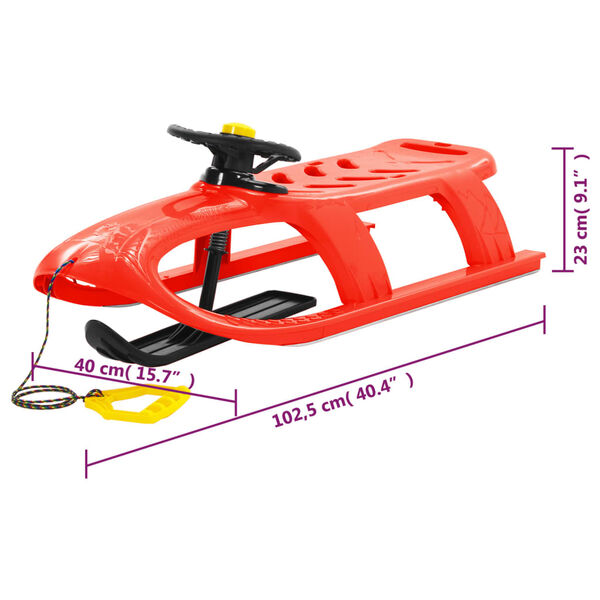 vidaXL Έλκηθρο με Τιμόνι Κόκκινο 102,5x40x23 εκ. από Πολυπροπυλένιο