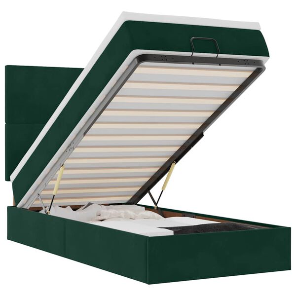 vidaXL Οθωμανικό κρεβάτι με στρώματα & LEDs Σκούρο πράσινο Βελούδο