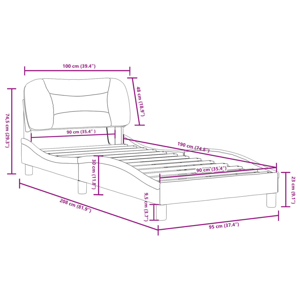 vidaXL Πλαίσιο Κρεβατιού με LED Λευκό/Μαύρο 90x190εκ. Συνθετικό Δέρμα