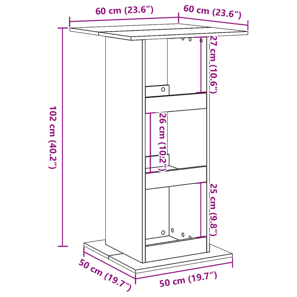 vidaXL Τραπέζι Μπαρ με Ράφια Γκρι Σκυρ. 60x60x102 εκ. Επεξεργ. Ξύλο