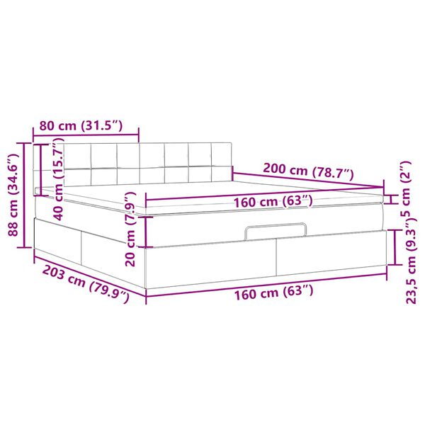 vidaXL Οθωμανικό κρεβάτι με στρώμα Μαύρο 160x200cm Ύφασμα