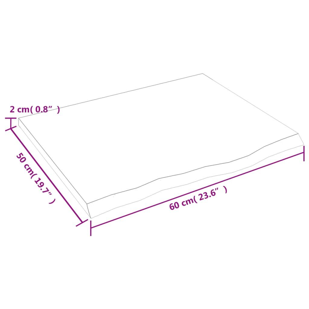 vidaXL Επιφάνεια Τραπεζιού Αν. Καφέ 60x50x2 εκ. Επεξ. Μασίφ Ξύλο Δρυός