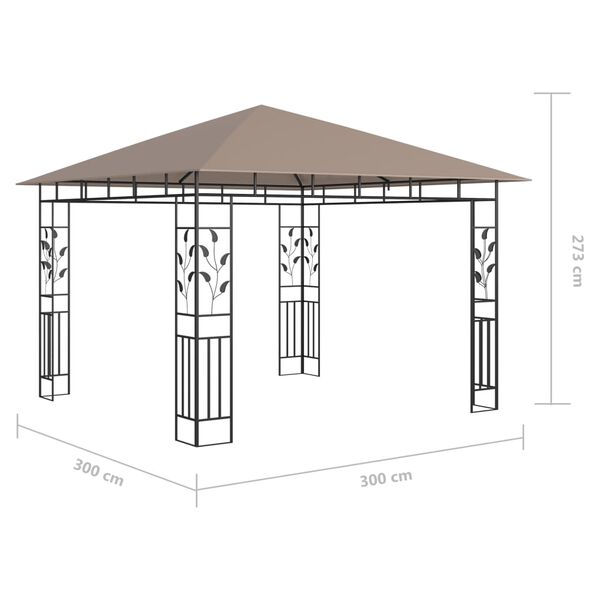 vidaXL Κιόσκι με Σήτα και Φωτάκια LED Taupe 3 x 3 x 2,73 μ.