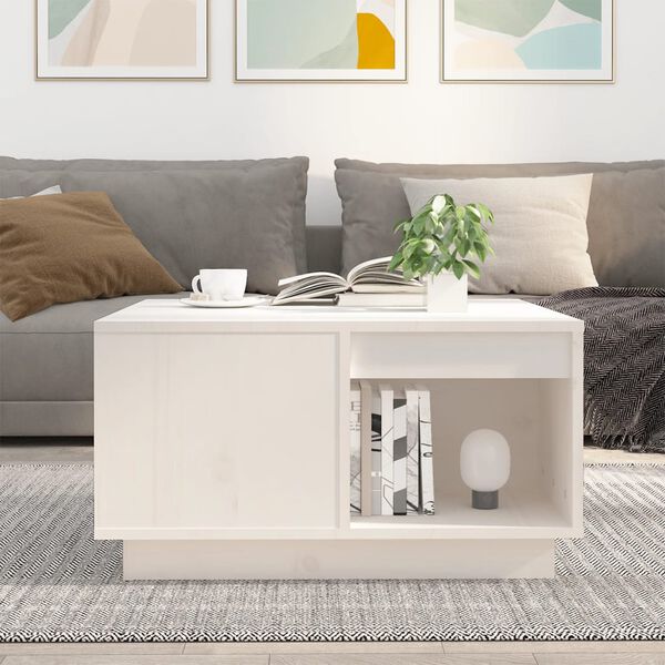 vidaXL Τραπεζάκι Σαλονιού Λευκό 60x61x32,5 εκ από Μασίφ Ξύλο Πεύκου