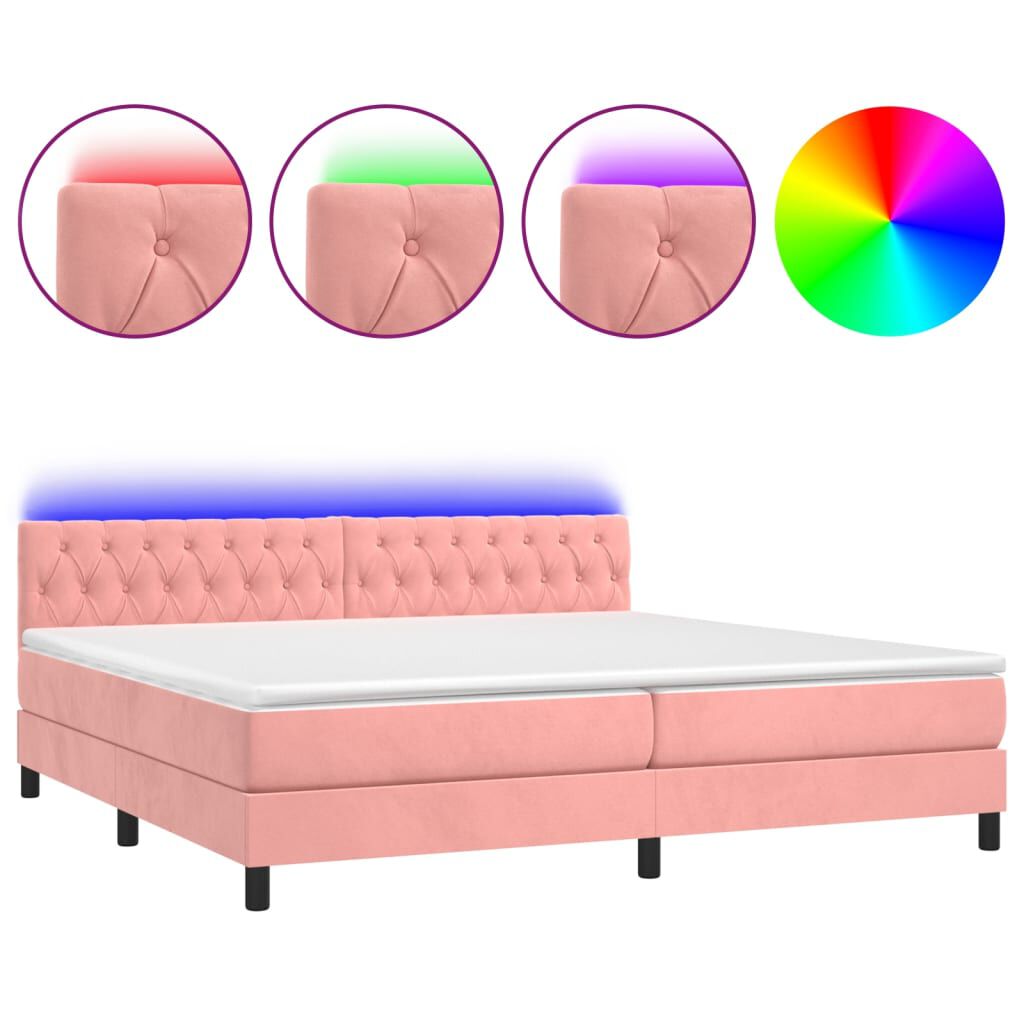 vidaXL Κρεβάτι Boxspring με Στρώμα & LED Ροζ 200x200 εκ. Βελούδινο