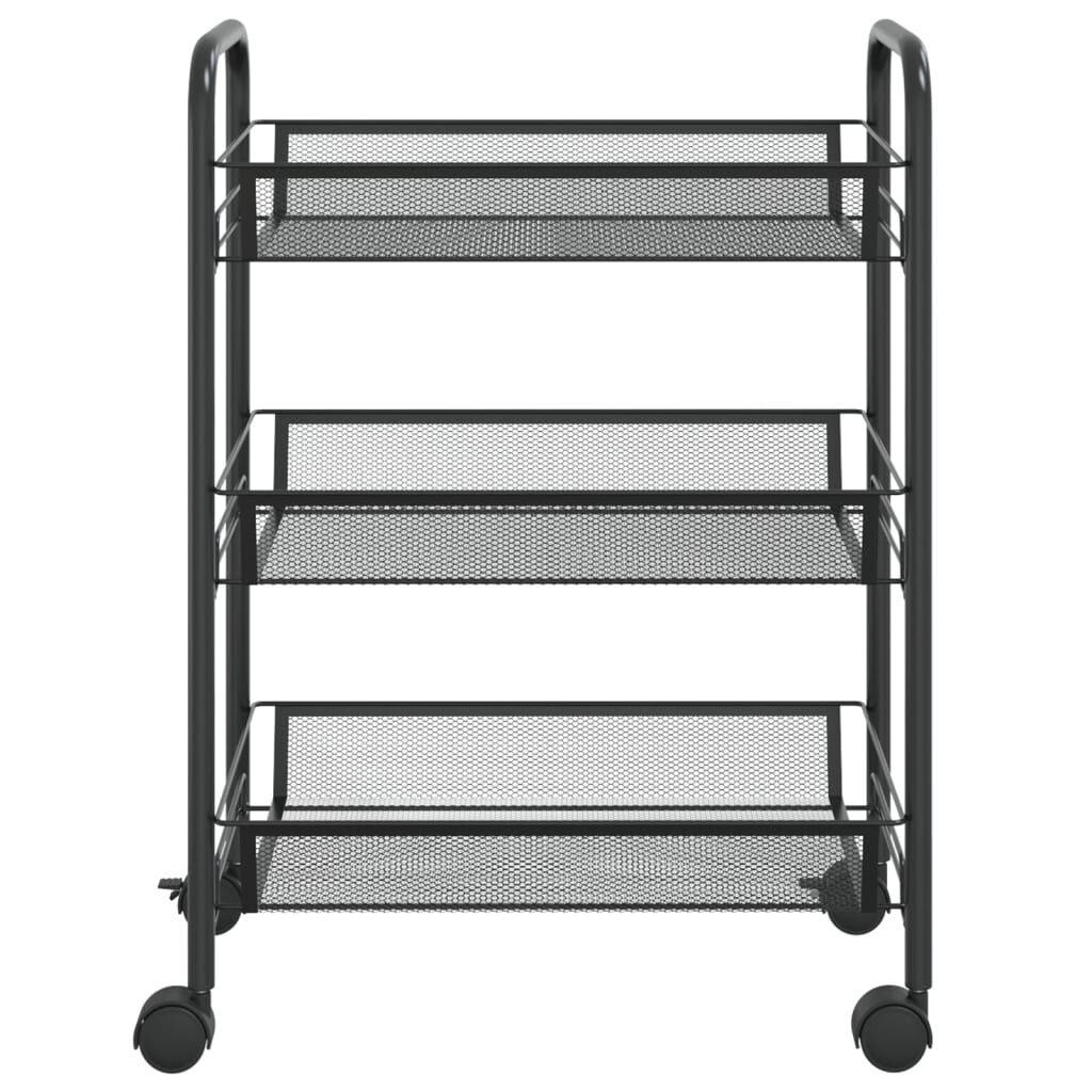 vidaXL Τρόλεϊ Κουζίνας 3 Επιπέδων Μαύρο 46 x 26 x 64 εκ. Σιδερένιο