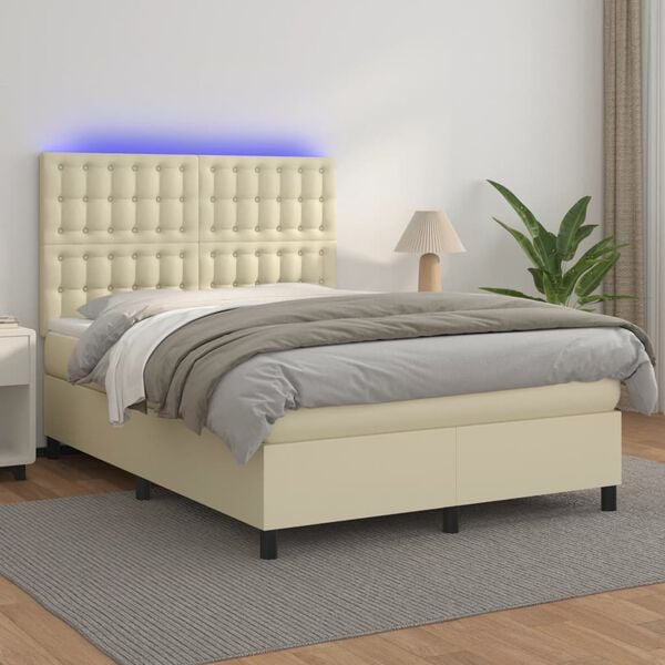 vidaXL &Kappa;&rho;&epsilon;&beta;ά&tau;&iota; Boxspring &mu;&epsilon; &Sigma;&tau;&rho;ώ&mu;&alpha; & LED &Kappa;&rho;&epsilon;&mu; 140x190 &epsilon;&kappa;. &Sigma;&upsilon;&nu;&theta;. &Delta;έ&rho;&mu;&alpha;