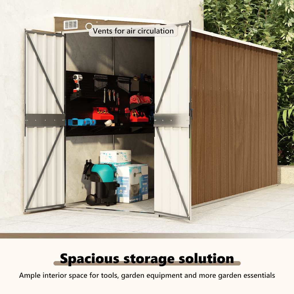 vidaXL Αποθήκη Κήπου Επιτοίχια Καφέ 118x288x178 εκ από Γαλβ. Ατσάλι