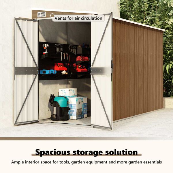 vidaXL Αποθήκη Κήπου Επιτοίχια Καφέ 118x288x178 εκ από Γαλβ. Ατσάλι