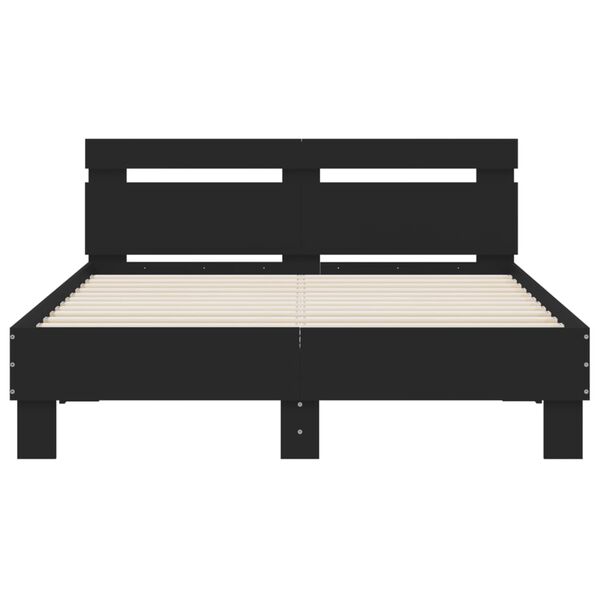 vidaXL Πλαίσιο Κρεβατιού με Κεφαλάρι/LED Μαύρο 135 x 190 εκ.
