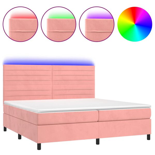 vidaXL &Kappa;&rho;&epsilon;&beta;ά&tau;&iota; Boxspring &mu;&epsilon; &Sigma;&tau;&rho;ώ&mu;&alpha; & LED &Rho;&omicron;&zeta; 200x200 &epsilon;&kappa;. &Beta;&epsilon;&lambda;&omicron;ύ&delta;&iota;&nu;&omicron;