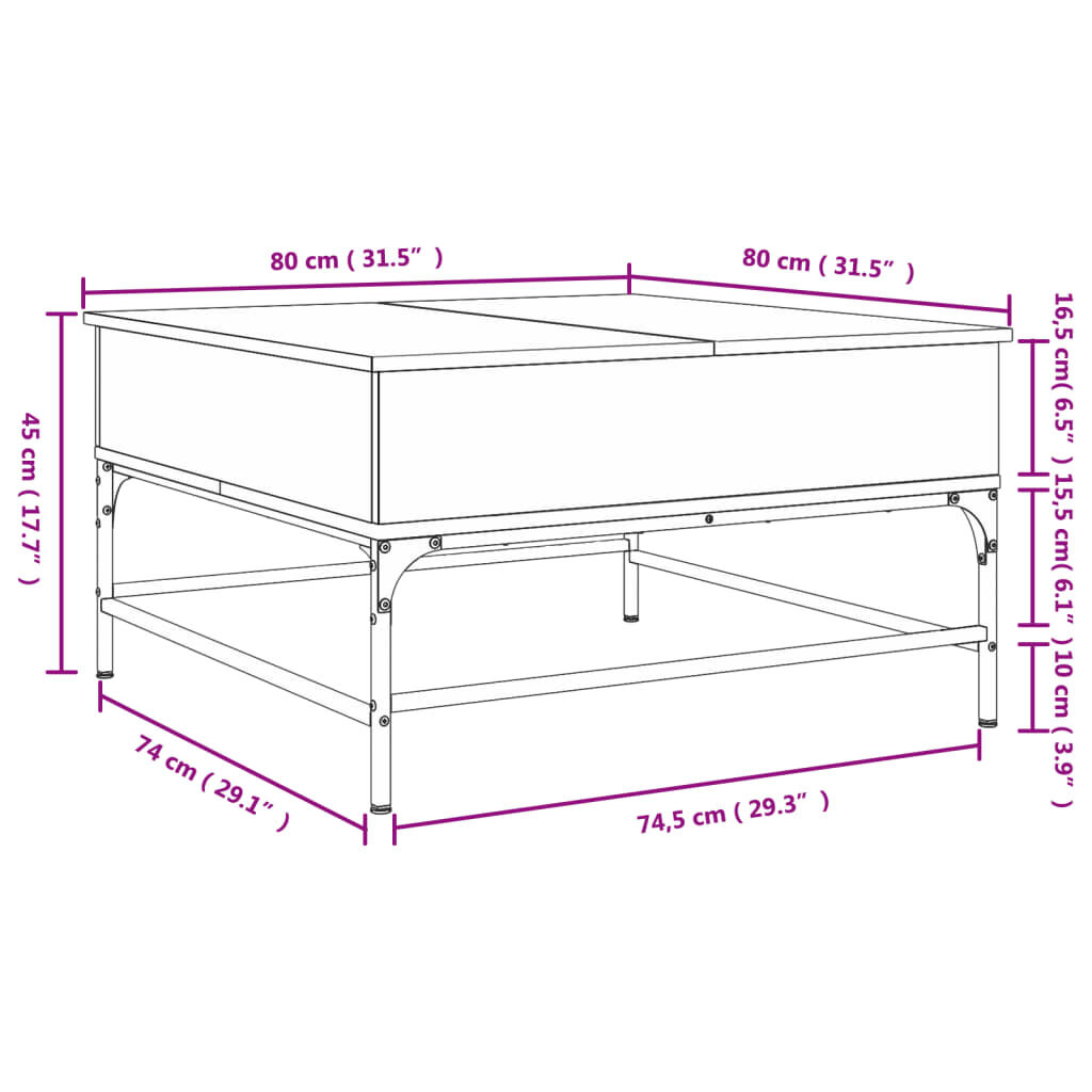 vidaXL Τραπεζάκι Σαλονιού Καφέ Δρυς 80x80x45 εκ. Επεξ. Ξύλο/Μέταλλο