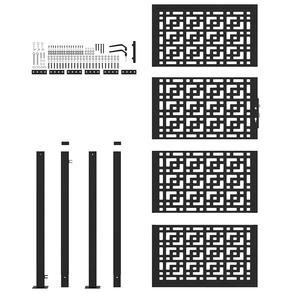 vidaXL Πύλη κήπου Μαύρη 105x205 cm Ατσάλινος Σταυρός Σχεδιασμός