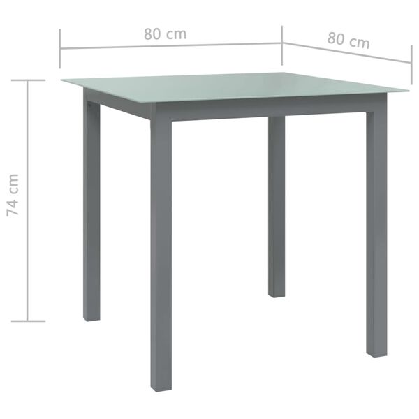 vidaXL Τραπέζι Κήπου Ανοιχτό Γκρι 80x80x74 εκ. από Αλουμίνιο / Γυαλί