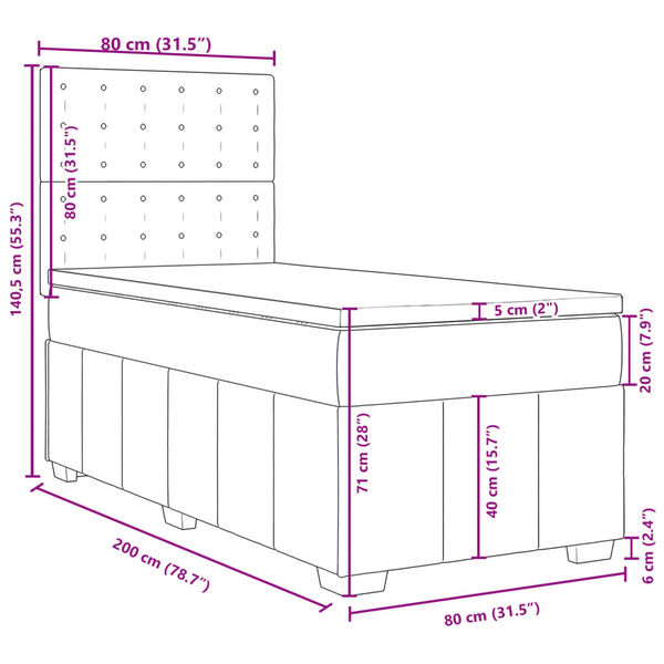 vidaXL Κρεβάτι Boxspring με Στρώμα Taupe 80x200 εκ. Υφασμάτινο