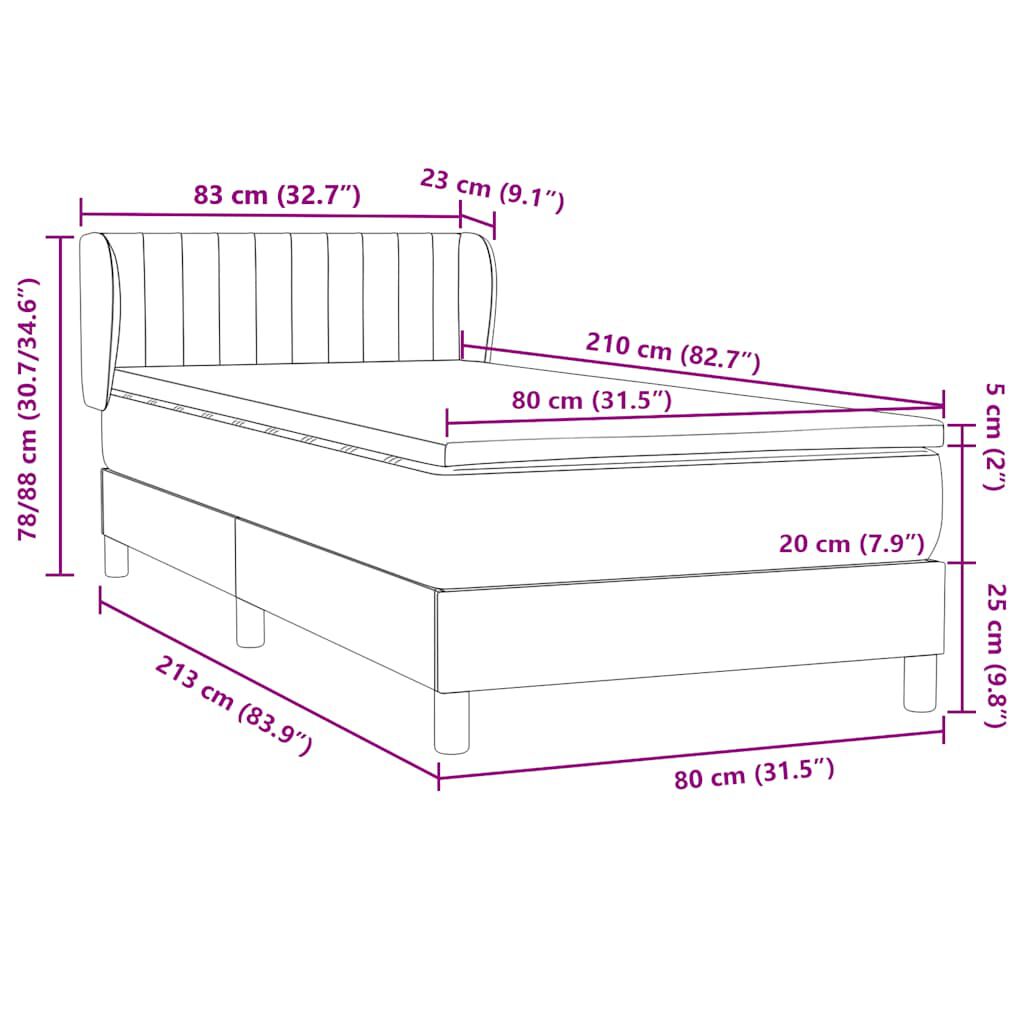 vidaXL Box Spring Κρεβάτι με στρώμα Σκούρο πράσινο 80x210 cm Velvet