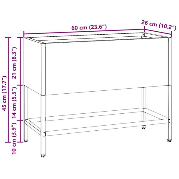 vidaXL Υψωμένη Γλάστρα Κήπου Ασημί 60 x 26 x 45 εκ