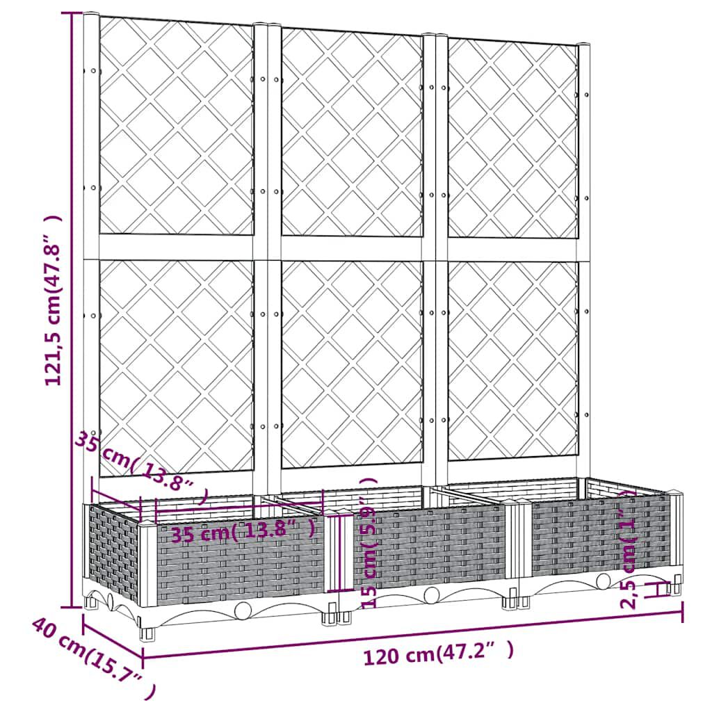 vidaXL Ζαρντινιέρα Κήπου με Καφασωτό Μπλε Γκρι 120x40x121,5εκ από PP
