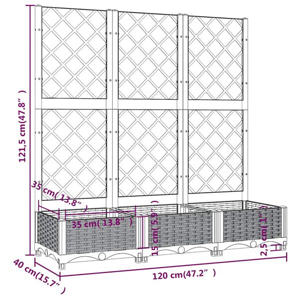 vidaXL Ζαρντινιέρα Κήπου με Καφασωτό Μπλε Γκρι 120x40x121,5εκ από PP