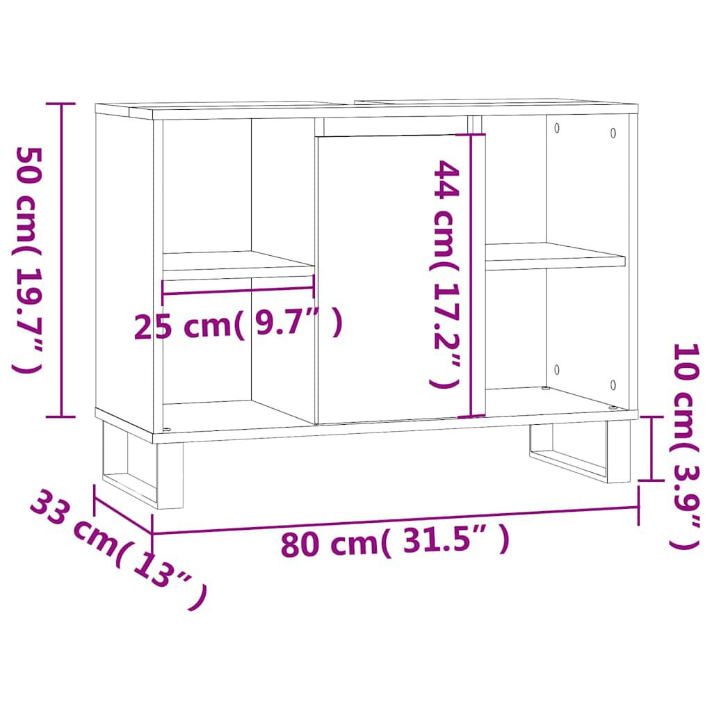 vidaXL Ντουλάπι Μπάνιου Καφέ Δρυς 80 x 33 x 60 εκ. Επεξεργασμένο Ξύλο