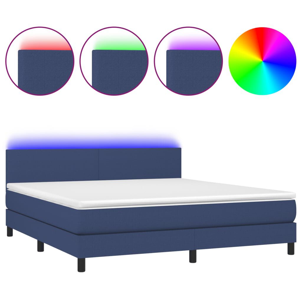 vidaXL Κρεβάτι Boxspring με Στρώμα & LED Μπλε 180x200 εκ. Υφασμάτινο