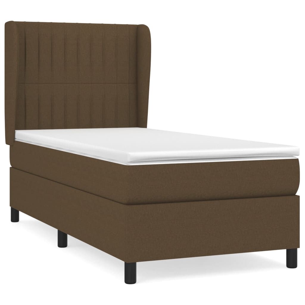vidaXL Κρεβάτι Boxspring με Στρώμα Σκούρο Καφέ 90x200 εκ. Υφασμάτινο