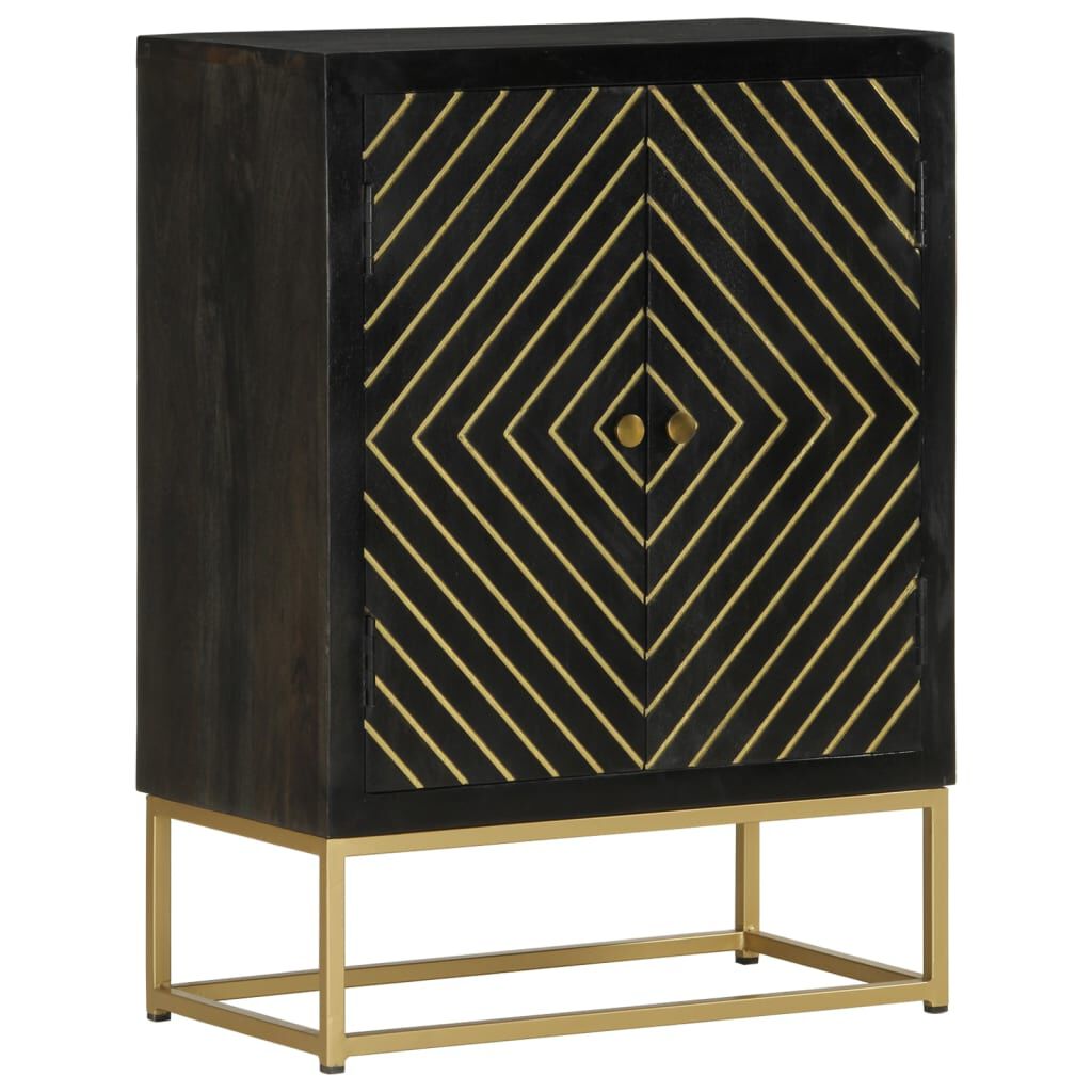vidaXL Ντουλάπι με 2 Πόρτες Μαύρο/Χρυσό 55x30x75 εκ. Μασίφ Ξύλο Μάνγκο