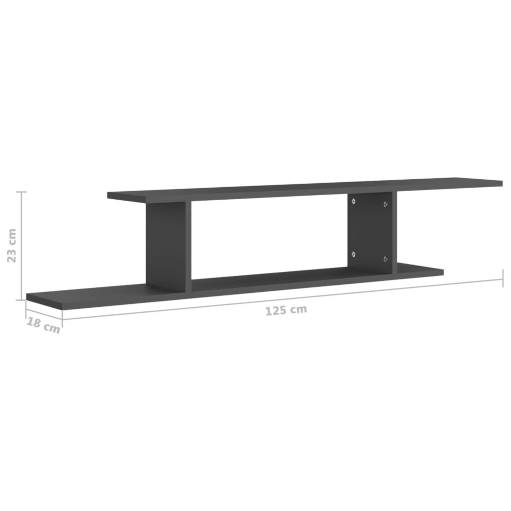 vidaXL Ράφι Τηλεόρασης Επιτοίχιο Γκρι 125 x 18 x 23 εκ. από Επεξ. Ξύλο