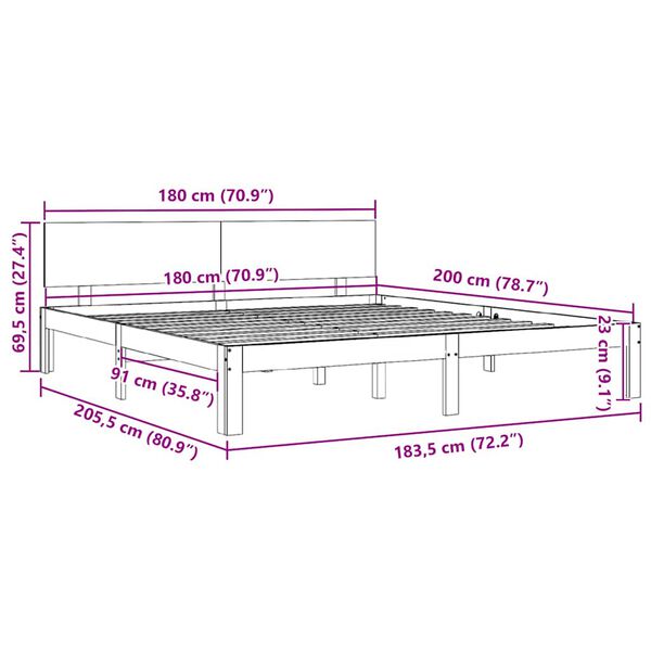 vidaXL Πλαίσιο Κρεβατιού Λευκό 180 x 200 εκ. Μασίφ Ξύλο Super King