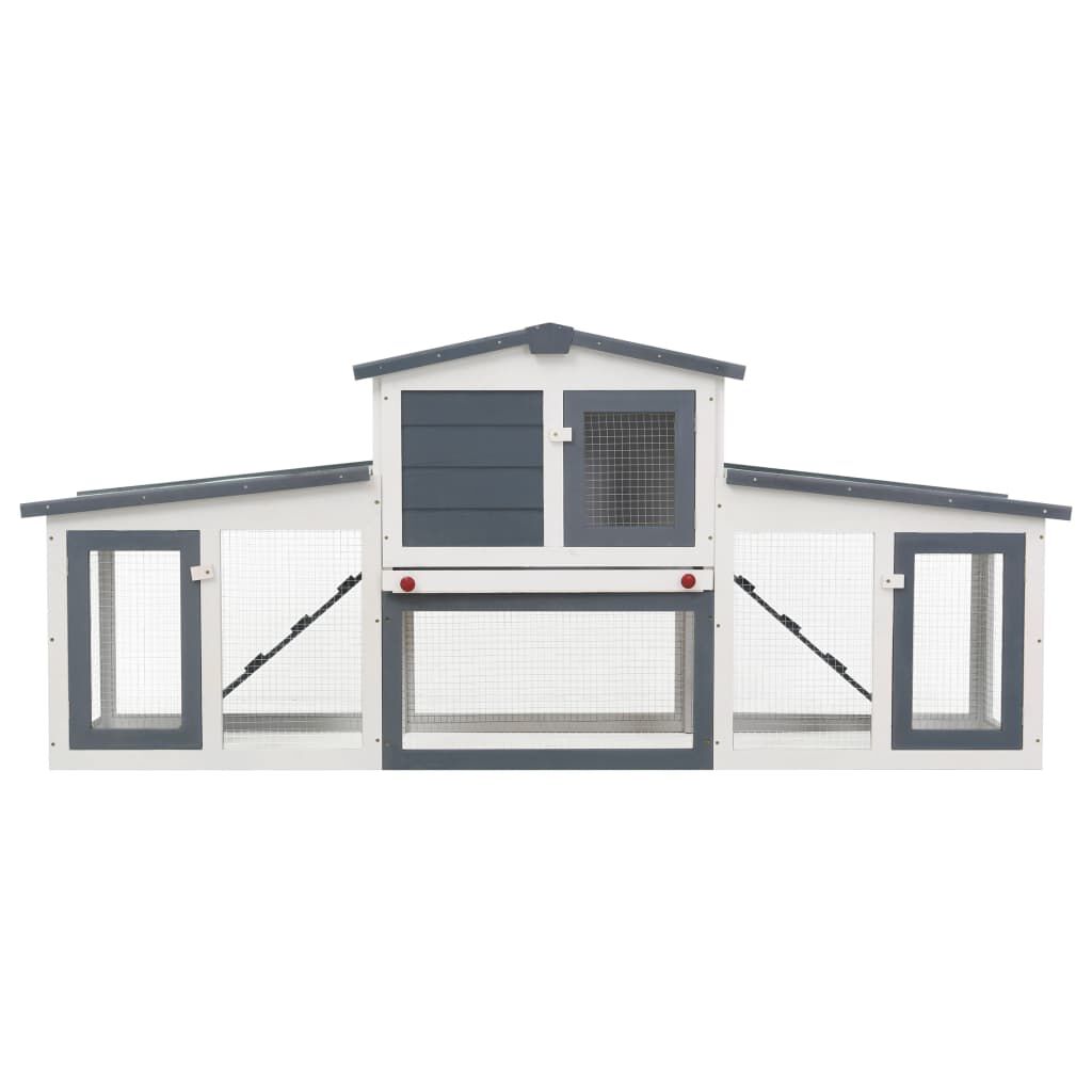 vidaXL Κλουβί Κουνελιών Μεγάλο Γκρι/Λευκό 201 x 45 x 85 εκ. Ξύλινο