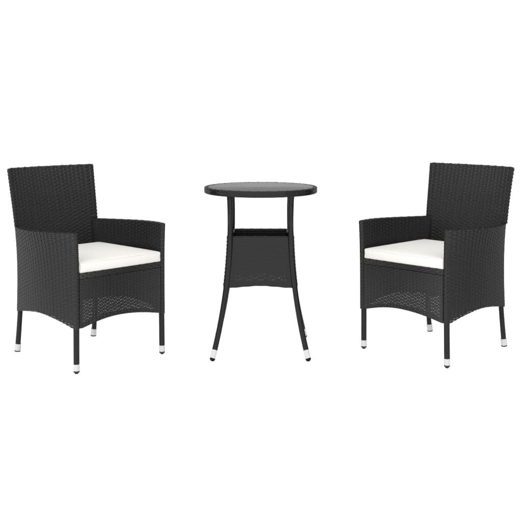 vidaXL Σετ Επίπλων Bistro Κήπου 3 τεμ Μαύρο Συνθετ. Ρατάν με Μαξιλάρια