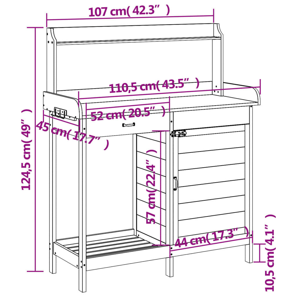 vidaXL Τραπέζι για Γλάστρες+Ντουλάπι Καφέ 110,5x45x124,5εκ Μασίφ Ελάτη